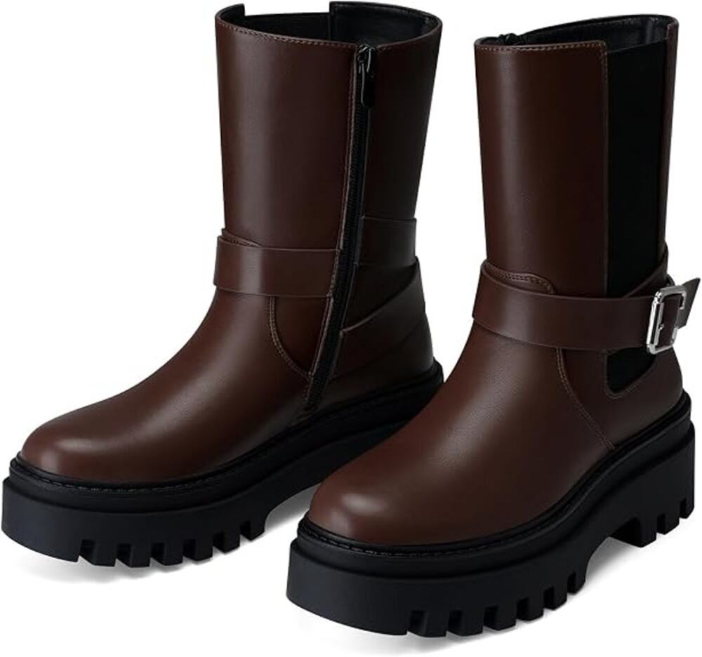 CELLENZ Women’s Chelsea Ankle Boots Brown Size 8 Platform Wide Width
